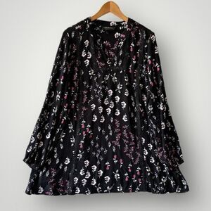 Lane Bryant Black and Pink Floral Blouse